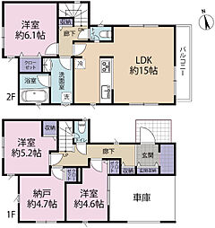 全2棟／2号棟　風雨から車を守るビルトイン車庫付き