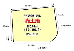 岸和田市上松町　建築条件無し土地　土地約８６坪　南東角地