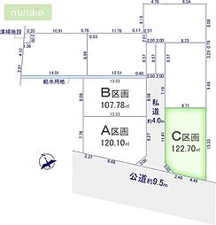 開発分譲地 建築条件なし売地 三郷市早稲田 全7区画 C区画
