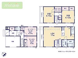 水廻り集中間取り　すぐ見学できます　前面道路9m　塩焼　1−E