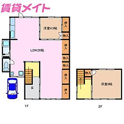 リビング26帖の東富田貸家