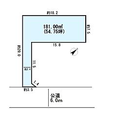 川口安行出羽　敷地54坪×建築条件なし売地