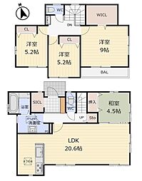 彡令和元年建築の築浅戸建南向き4LDKの大型間取
