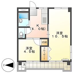 高知市神田　2K　3F（最上階角部屋、駐車場1台込み）