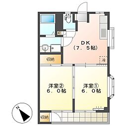 高知市神田　2DK　2F（角部屋・敷地内P1台込）