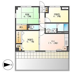 高知市秦南町1　3DK　1F（P1台込・都市ガス・イオン近)