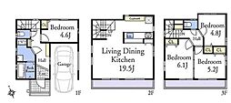 中区中古戸建 ビルトイン車庫 LDK19帖 リビング階段
