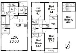 4号棟中区寺久保 新築戸建 ルーフバルコニー付