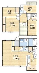 稲城市矢野口新築戸建2号棟　LDK20帖以上　床暖房付き