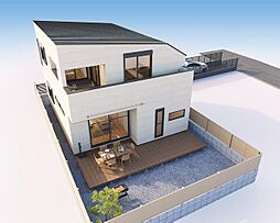 リビングからつながるウッドデッキのある「関町の邸」