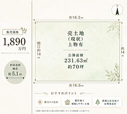 羽曳が丘西1丁目　約70坪　建築条件無し土地売り販売