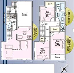 1号棟港南区新築戸建 ビルトイン車庫 角地